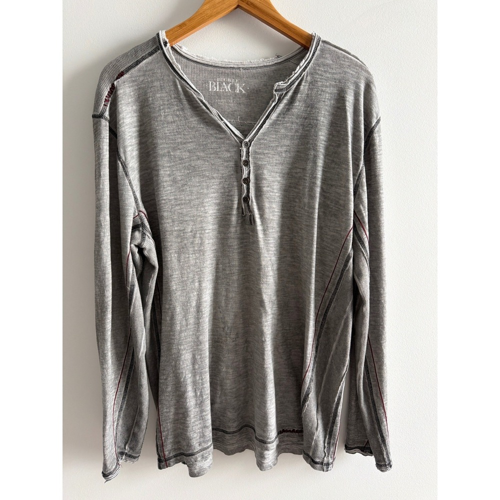 BKE Black‎ Gray Thermal Henley Long Sleeve Shirt Mens Large Raw Edge Casual